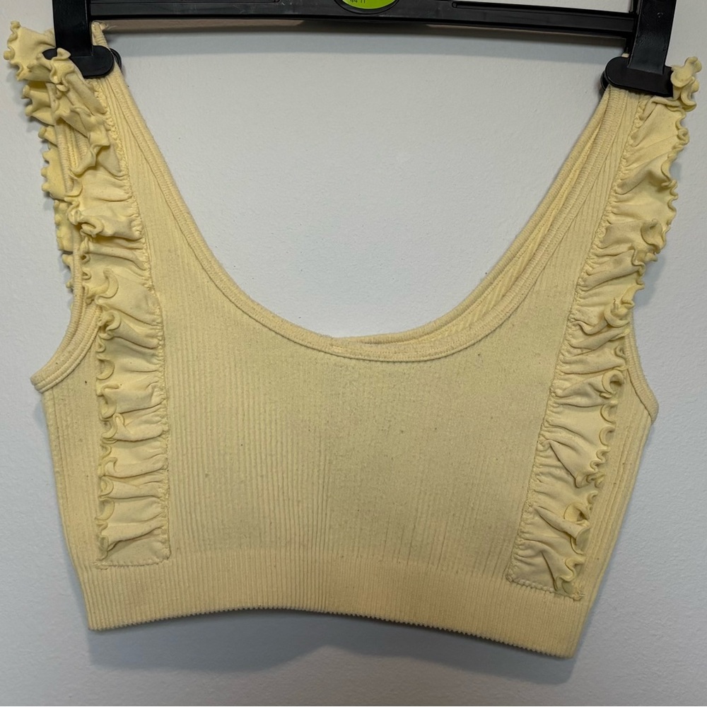 Zara Cream Ruffled Ribbed Crop Top